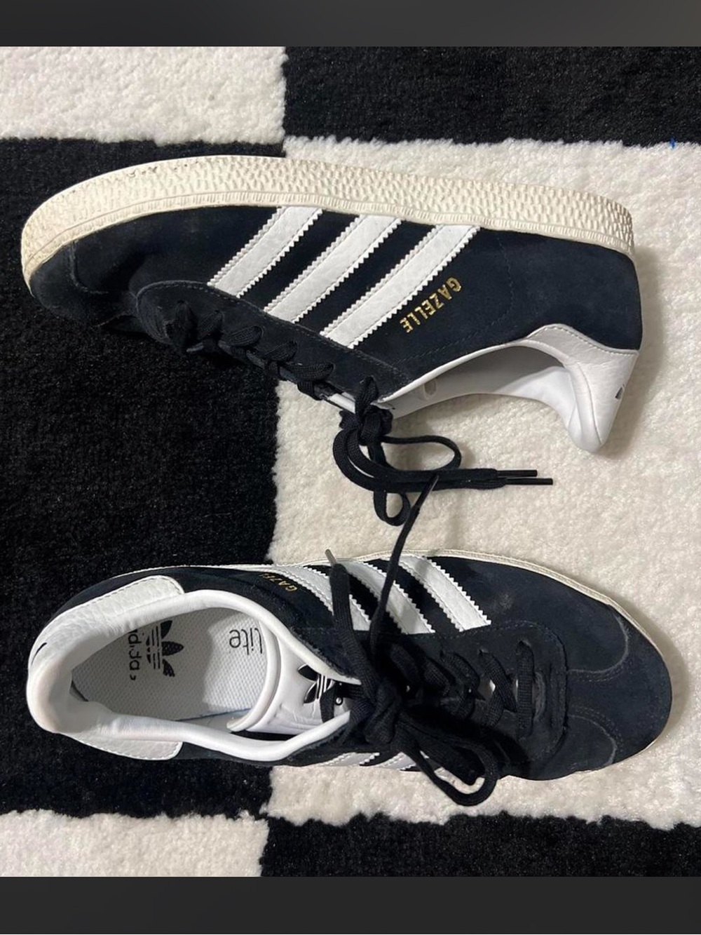 Kids Adidas Gazelle Black Suede Sneakers with White Leather Stripes